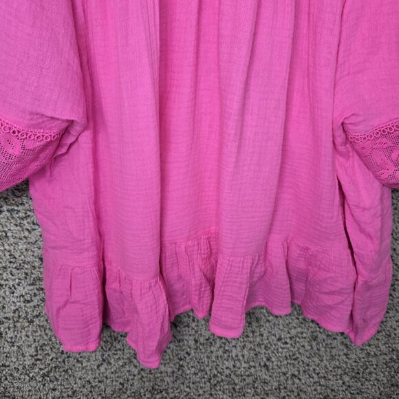 UMGEE Top Womens Small Pink Smocked Peasant Blouse Neck Tie Casual Ladies - Picture 5 of 7